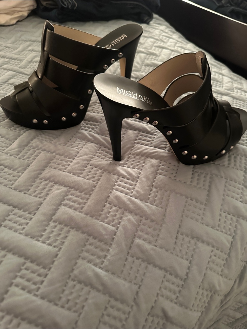 NEW Michael Kors Black Studded Platform Mule Heels